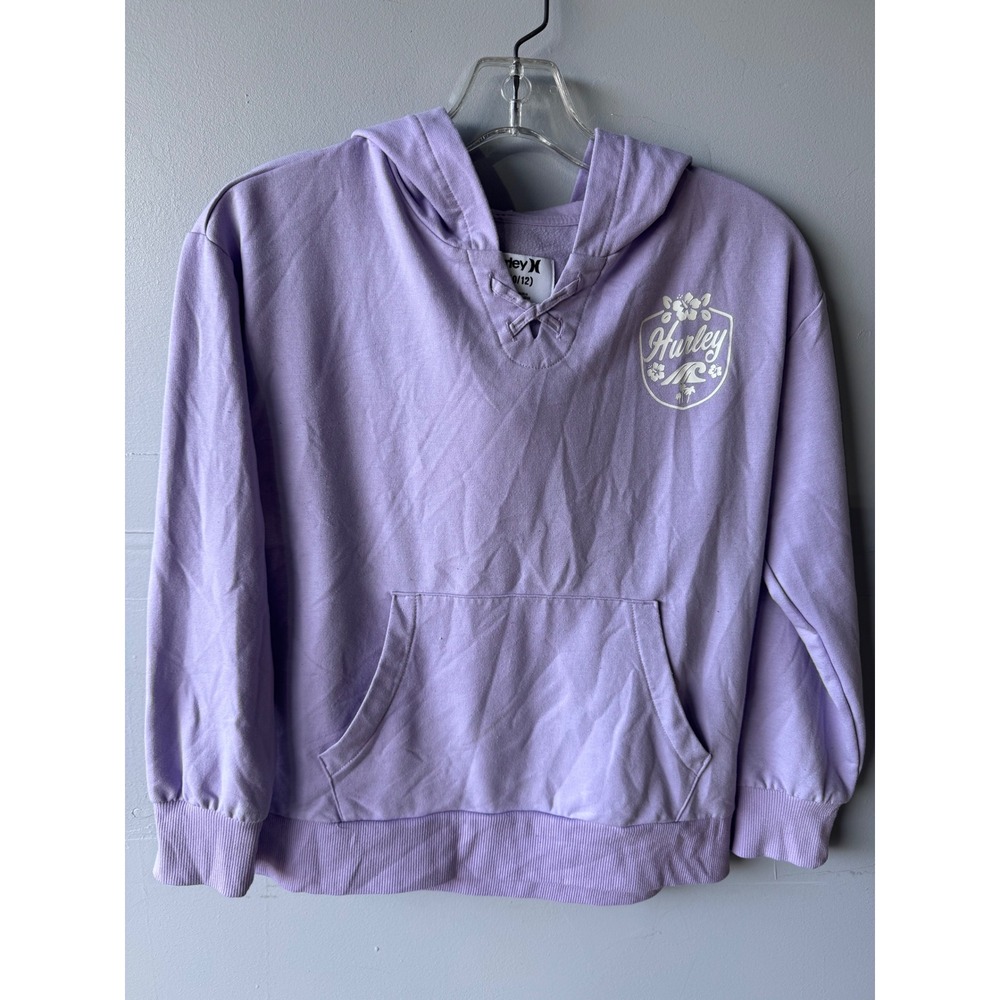 Hurley Girls Lavender Purple Graphic Pullover Hoodie Size M 10/12 Surf Logo